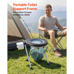 VEVOR Portable Toilet for Camping, 350 lbs Weight Capacity, Stainless Steel Foldable Camp Travel Toilet with Soft Seat