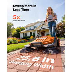 VEVOR Walk-Behind Hand Push Floor Sweeper, Manual Floor Sweeper Non-Electric with 25.6" Sweeping Width, 5 Gallons Waste