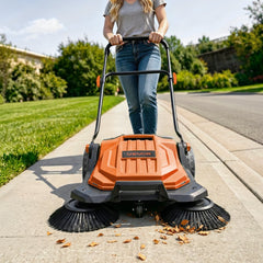 VEVOR Walk-Behind Hand Push Floor Sweeper, Manual Floor Sweeper Non-Electric with 25.6" Sweeping Width, 5 Gallons Waste