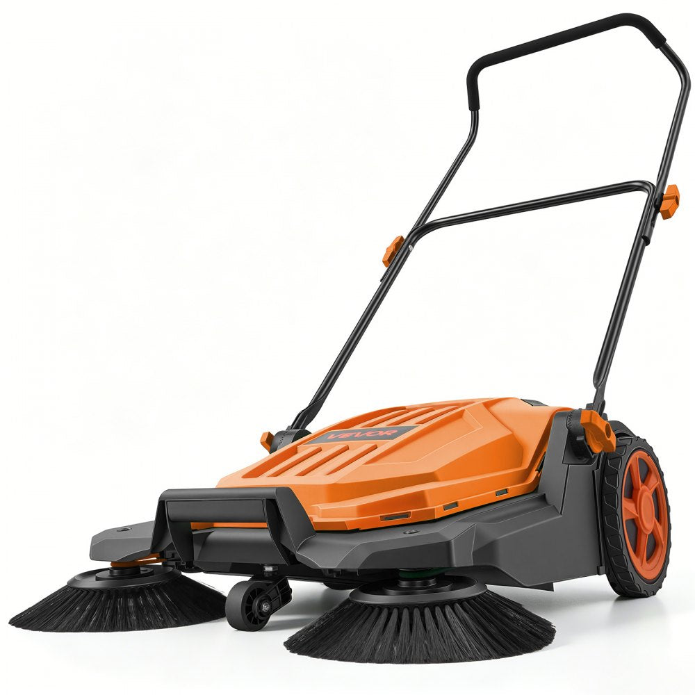 VEVOR Walk-Behind Hand Push Floor Sweeper, Manual Floor Sweeper Non-Electric with 25.6" Sweeping Width, 5 Gallons Waste