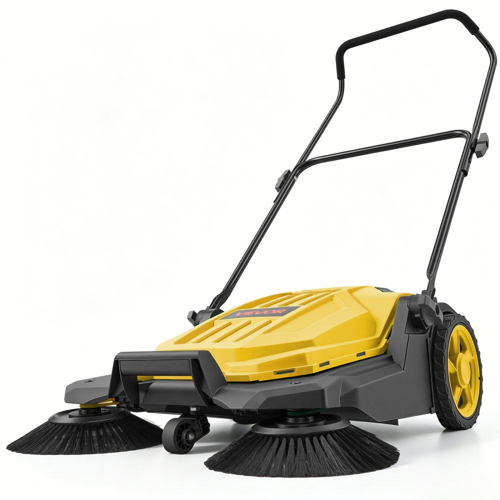 VEVOR Walk-Behind Hand Push Floor Sweeper, Manual Floor Sweeper Non-Electric with 25.6" Sweeping Width, 5 Gallons Waste