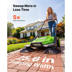 VEVOR Walk-Behind Hand Push Floor Sweeper, Manual Floor Sweeper Non-Electric with 25.6" Sweeping Width, 5 Gallons Waste