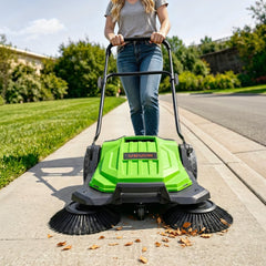 VEVOR Walk-Behind Hand Push Floor Sweeper, Manual Floor Sweeper Non-Electric with 25.6" Sweeping Width, 5 Gallons Waste
