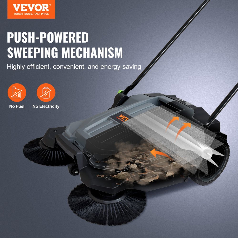 VEVOR Walk-behind Hand Push Floor Sweeper, 25.6" Sweeping Width Floor Sweeper Manual Non-Electric, 5-Gallon Waste