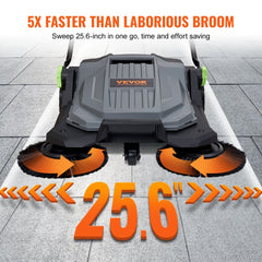 VEVOR Walk-behind Hand Push Floor Sweeper, 25.6" Sweeping Width Floor Sweeper Manual Non-Electric, 5-Gallon Waste