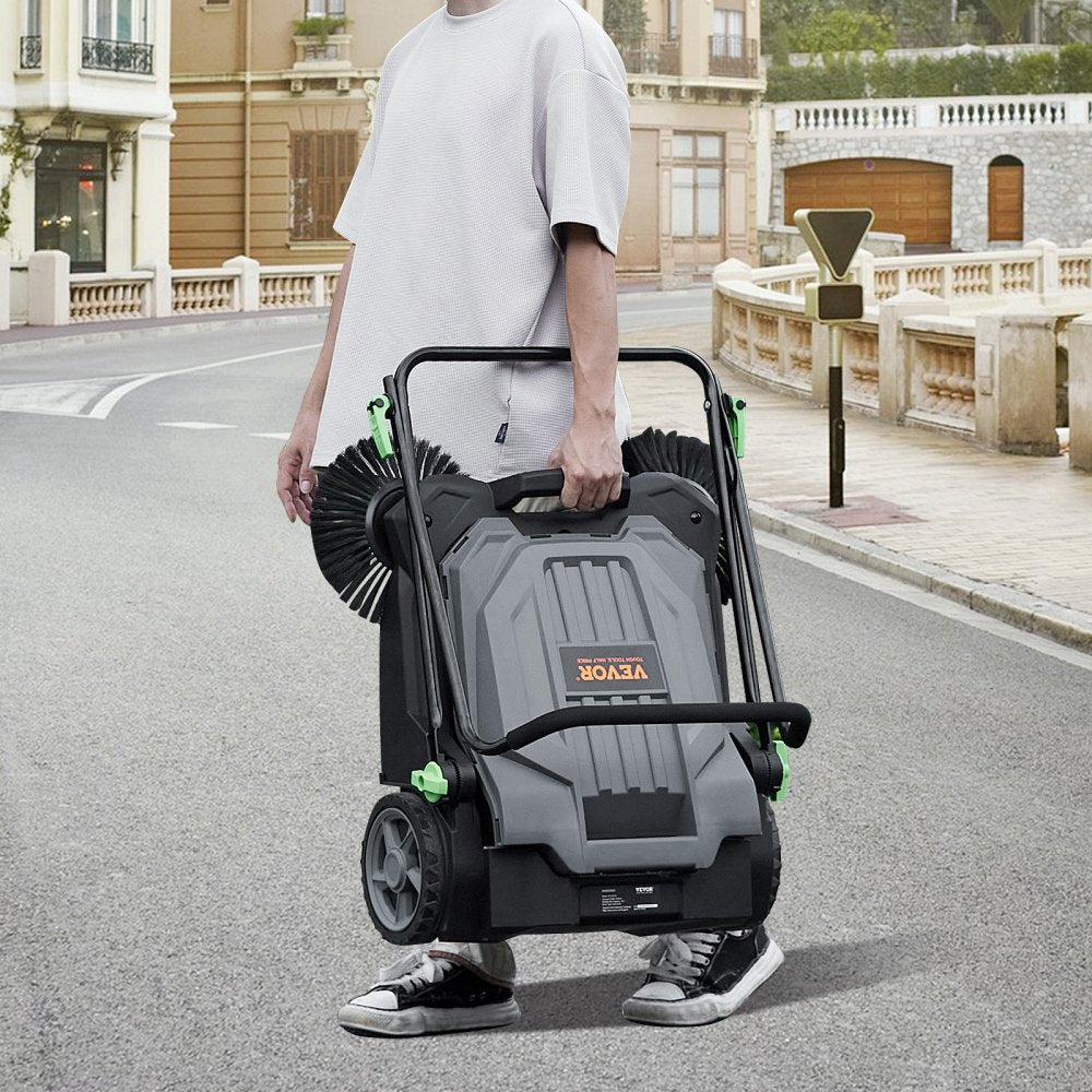 VEVOR Walk-behind Hand Push Floor Sweeper, 25.6" Sweeping Width Floor Sweeper Manual Non-Electric, 5-Gallon Waste