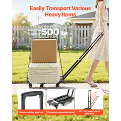 VEVOR Folding Hand Truck, 500 lbs Load Capacity, Collapsible Luggage Cart with 6 Wheels, 2 Elastic Ropes & Expandable