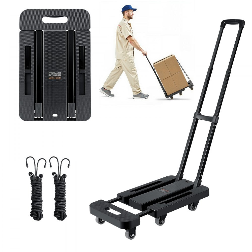 VEVOR Folding Hand Truck, 500 lbs Load Capacity, Collapsible Luggage Cart with 6 Wheels, 2 Elastic Ropes & Expandable