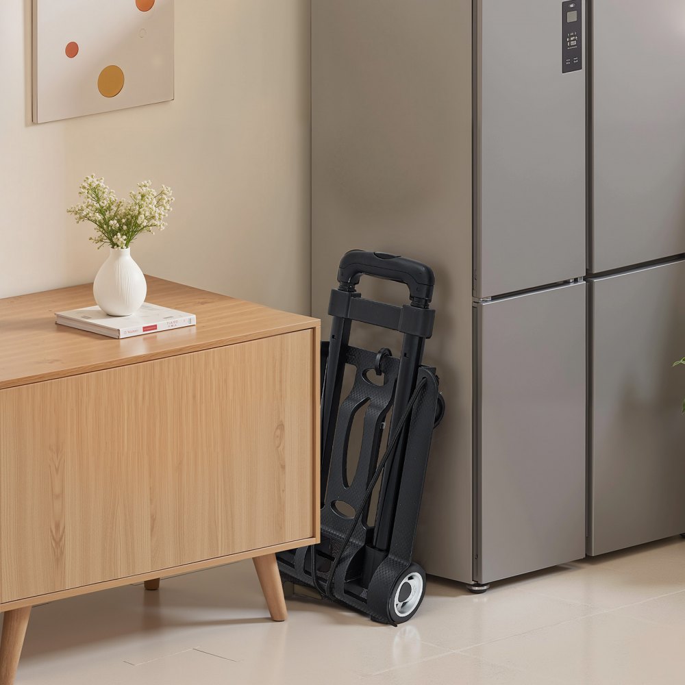 VEVOR Folding Hand Truck, 110 lbs Load Capacity, Collapsible Luggage Cart with 2 Wheels & 1 Elastic Rope, Utility Dolly