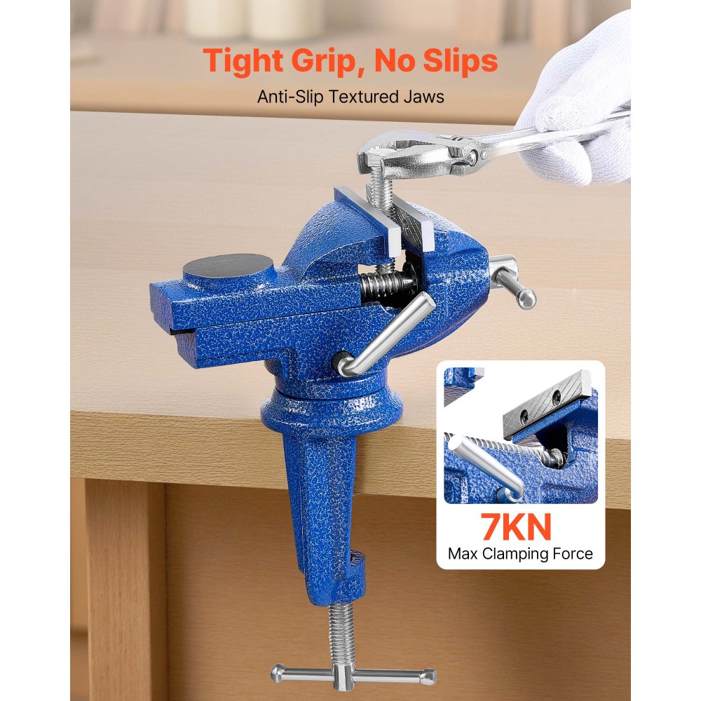 VEVOR Bench Vise, 3 Inch, Portable Workbench Vice with 360° Swivel Base, Quick Release Rotating Bench Clamp, Raised
