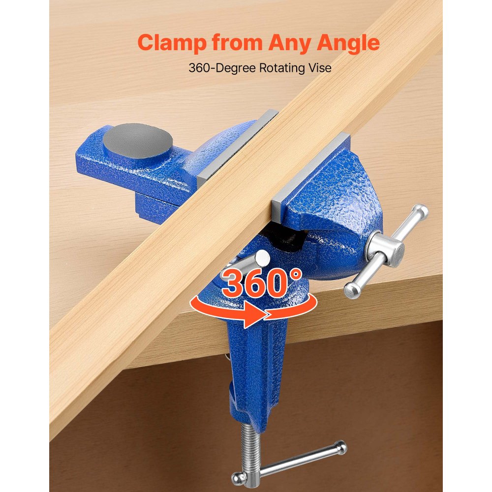 VEVOR Bench Vise, 3 Inch, Portable Workbench Vice with 360° Swivel Base, Quick Release Rotating Bench Clamp, Raised