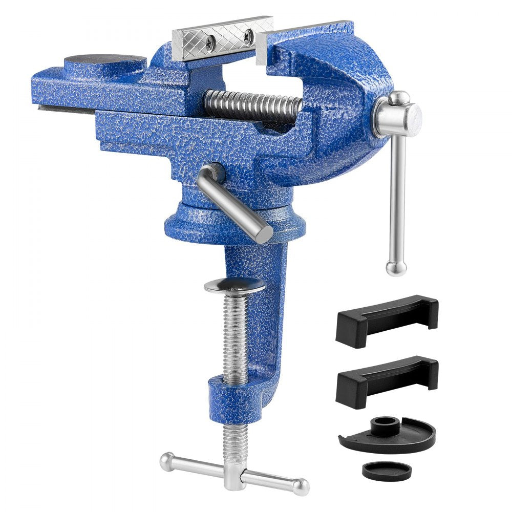 VEVOR Bench Vise, 3 Inch, Portable Workbench Vice with 360° Swivel Base, Quick Release Rotating Bench Clamp, Raised