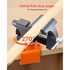 VEVOR Bench Vise, 4.5 Inch, Portable Workbench Vice with 270° Swivel Base, Quick Release Rotating Bench Clamp, Cast