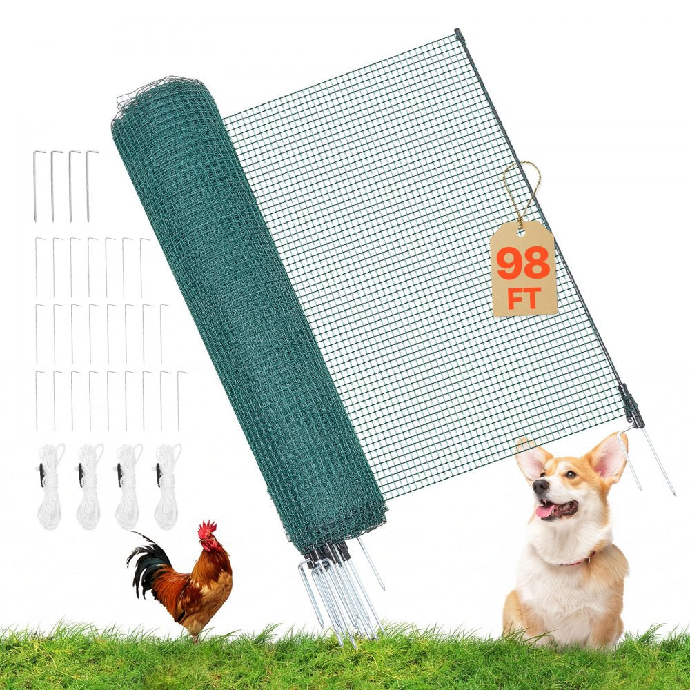 VEVOR Temporary Fence with Posts, 3 x 98.4 FT Plastic Mesh Fencing, Garden Safety Fences Netting with Double-Spike