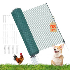 VEVOR Temporary Fence with Posts, 3 x 98.4 FT Plastic Mesh Fencing, Garden Safety Fences Netting with Double-Spike