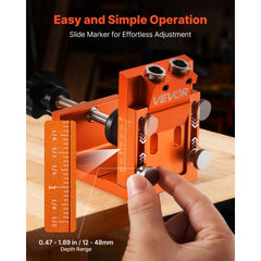 VEVOR Pocket Hole Jig Kit, 0.47 to 1.89 in Adjustable, Jig Pocket Hole System with Step Drill, Hex Wrench, Drill Stop