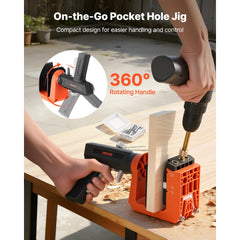 VEVOR Pocket Hole Jig Kit, 1/2", 3/4", 1-1/2" Adjustable, 360° Rotating Handle, Jig Pocket Hole System with 260 Screws