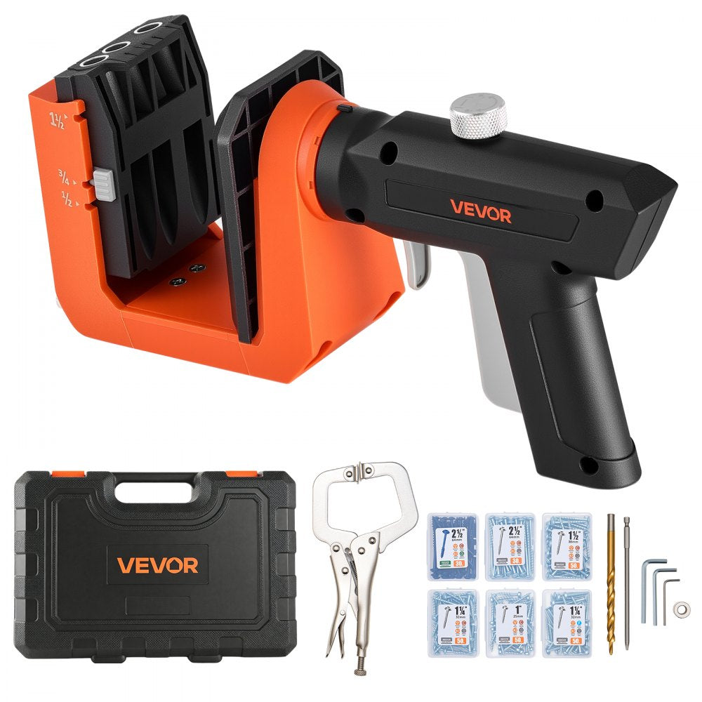 VEVOR Pocket Hole Jig Kit, 1/2", 3/4", 1-1/2" Adjustable, 360° Rotating Handle, Jig Pocket Hole System with 260 Screws