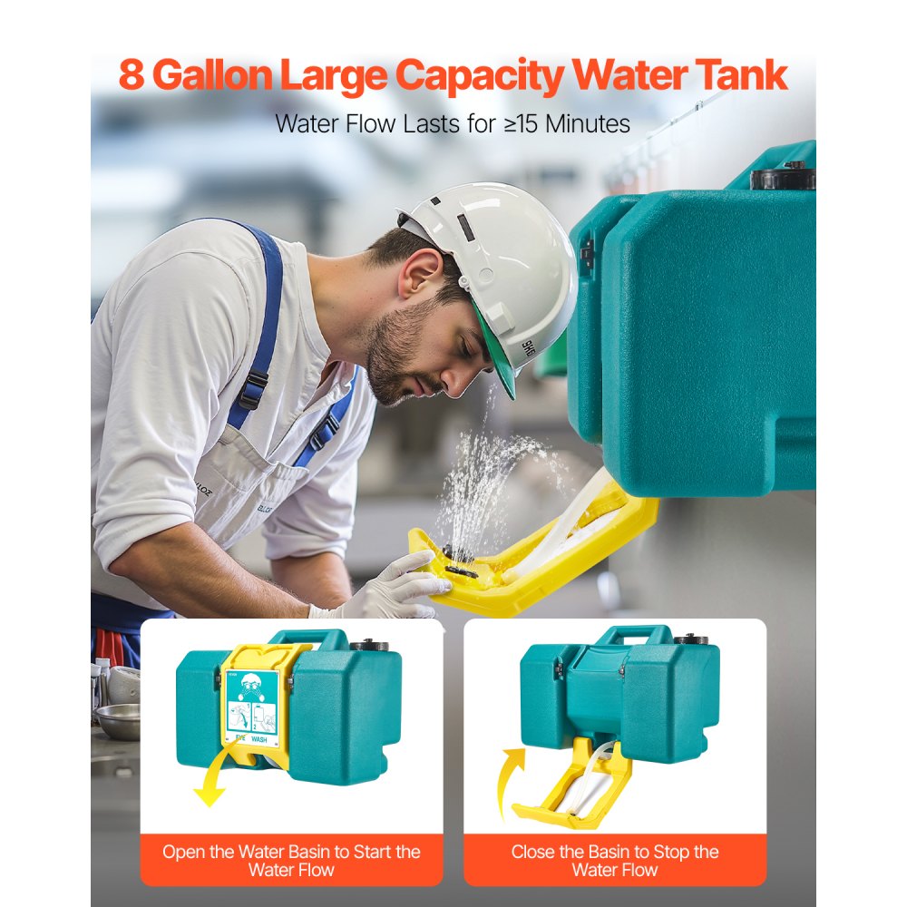 VEVOR Portable Eye Wash Station 8 Gal, OSHA-Approved Eyewash Station Wall-Mounted/On Flat Surface, Emergency Eye Wash