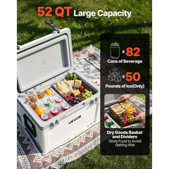 VEVOR Insulated Portable Cooler, 52 qt, Holds 50 Cans, Ice Retention Hard Cooler with Heavy Duty Handle, Ice Chest