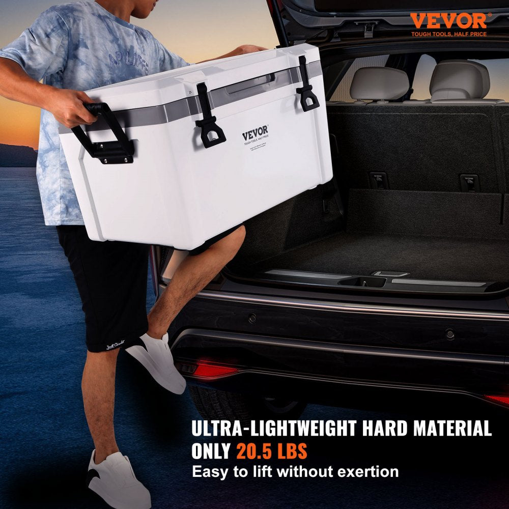 VEVOR Insulated Portable Cooler, 52 qt, Holds 50 Cans, Ice Retention Hard Cooler with Heavy Duty Handle, Ice Chest