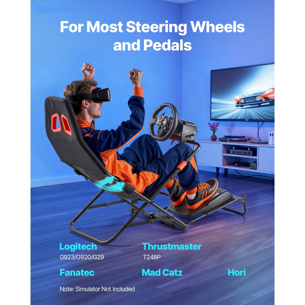 VEVOR Portable Racing Wheel Stand, Foldable & Adjustable Steering Sim Wheel Stand, 18.5 in Seat Inner Width, Compatible