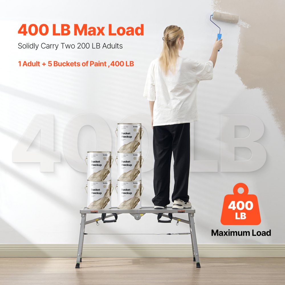 VEVOR Work Platform, 3 Gear Adjustable Height, Folding Alloy Steel Step Ladder, Portable Scaffolding Platform, 400 lb