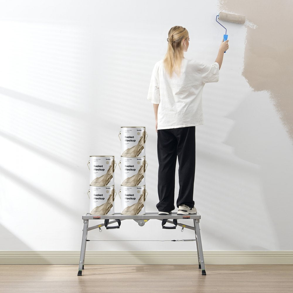 VEVOR Work Platform, 3 Gear Adjustable Height, Folding Alloy Steel Step Ladder, Portable Scaffolding Platform, 400 lb