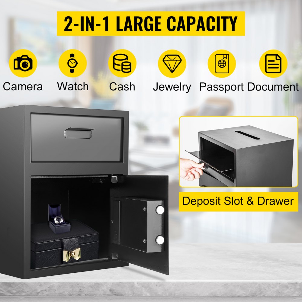 VEVOR Digital Depository Safe 1.7 Cubic Feet Made of Carbon Steel Electronic Code Lock Depository Safe with Deposit