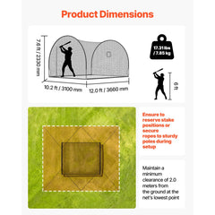 VEVOR Baseball Batting Cage, 12.0 x 10.2 x 7.6 FT Freestanding Portable Batting Cage, Hitting Cages with 4-Ply Knotless