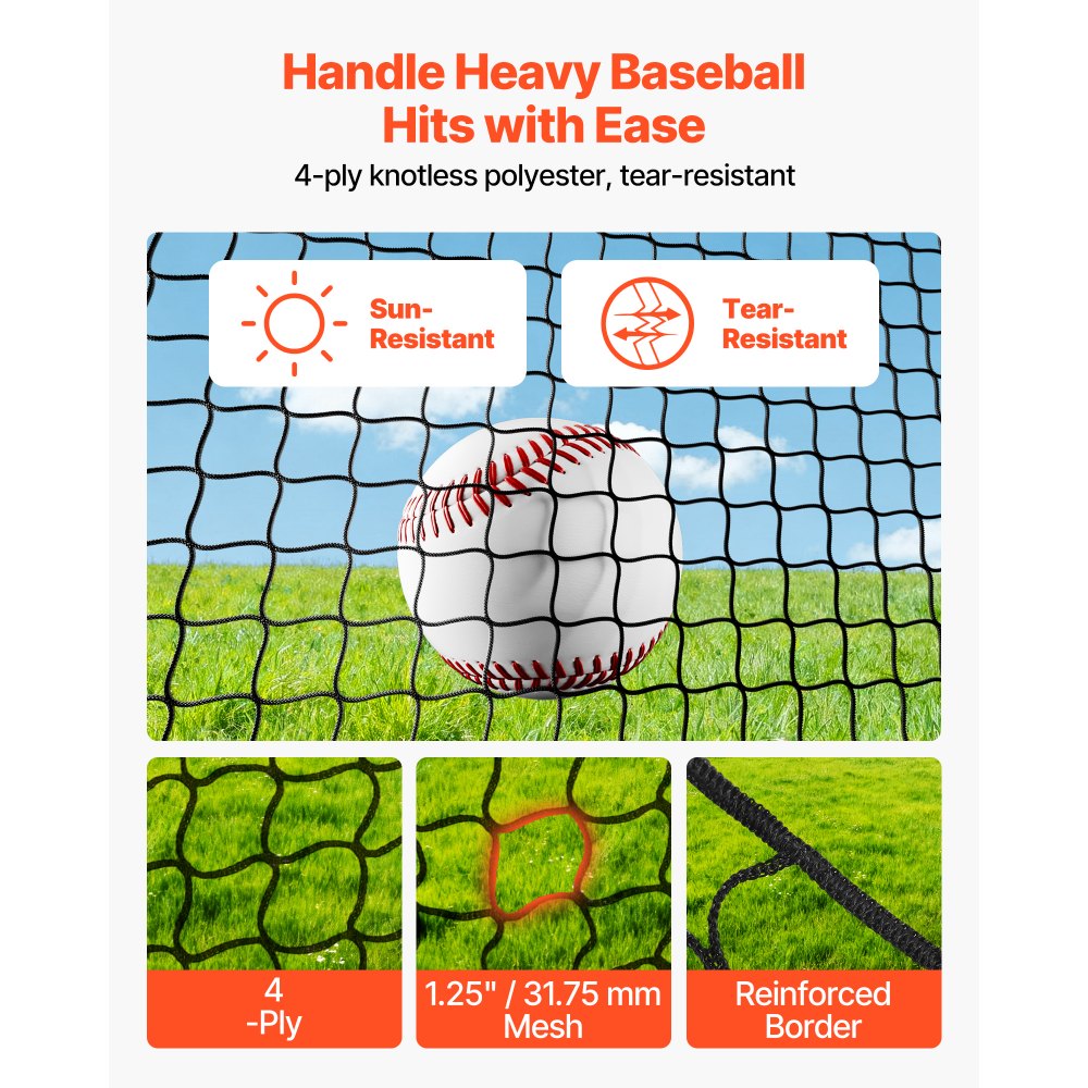 VEVOR Baseball Batting Cage, 12.0 x 10.2 x 7.6 FT Freestanding Portable Batting Cage, Hitting Cages with 4-Ply Knotless