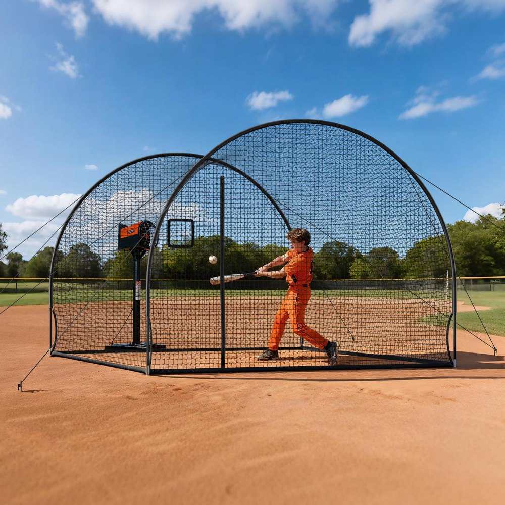 VEVOR Baseball Batting Cage, 12.0 x 10.2 x 7.6 FT Freestanding Portable Batting Cage, Hitting Cages with 4-Ply Knotless