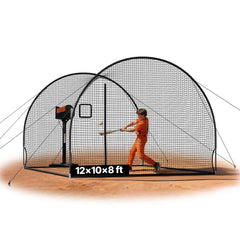 VEVOR Baseball Batting Cage, 12.0 x 10.2 x 7.6 FT Freestanding Portable Batting Cage, Hitting Cages with 4-Ply Knotless