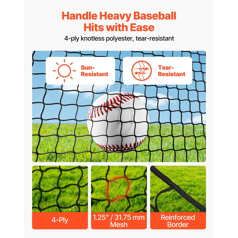 VEVOR Baseball Batting Cage, 22.2 x 12.1 x 7.9 FT Freestanding Portable Batting Cage, Hitting Cages with 4-Ply Knotless