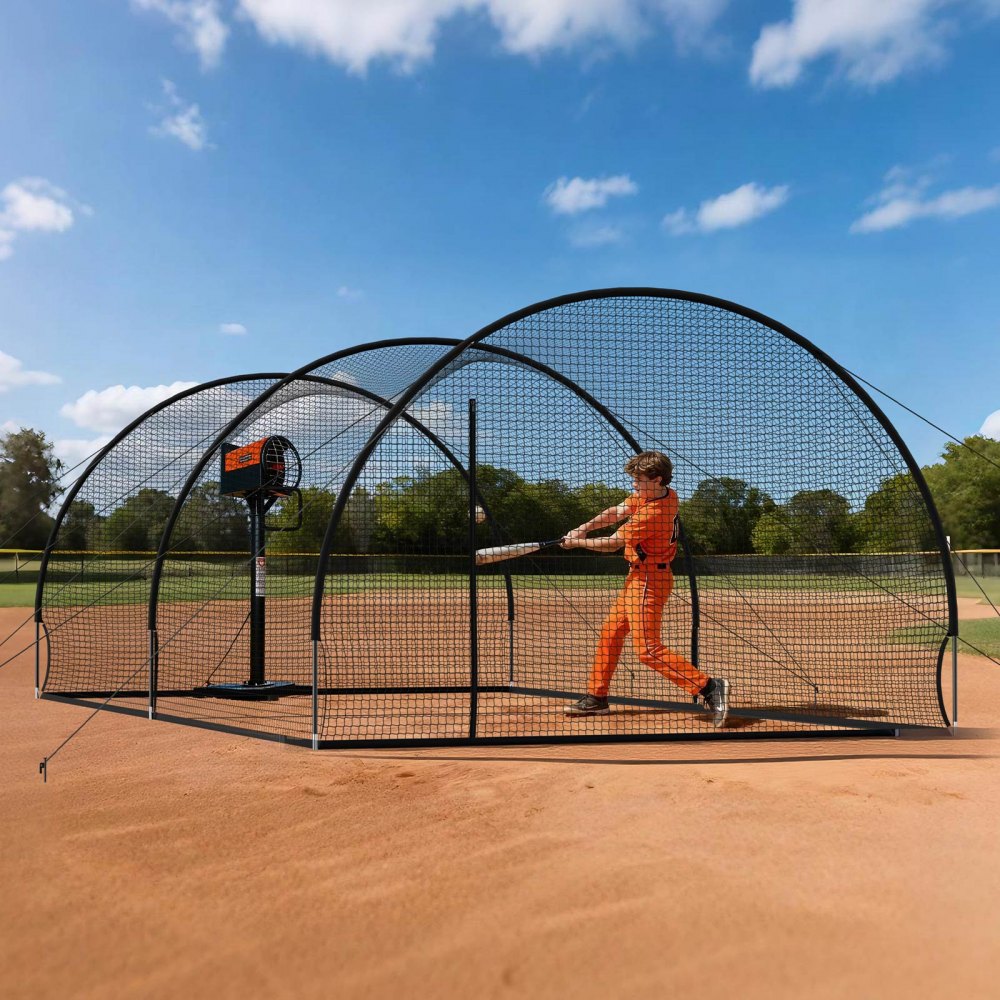VEVOR Baseball Batting Cage, 22.2 x 12.1 x 7.9 FT Freestanding Portable Batting Cage, Hitting Cages with 4-Ply Knotless