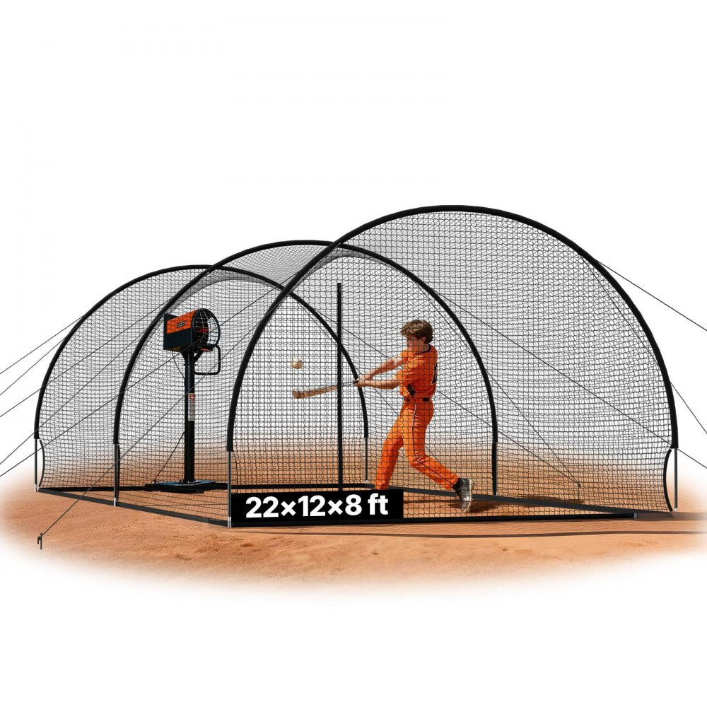VEVOR Baseball Batting Cage, 22.2 x 12.1 x 7.9 FT Freestanding Portable Batting Cage, Hitting Cages with 4-Ply Knotless