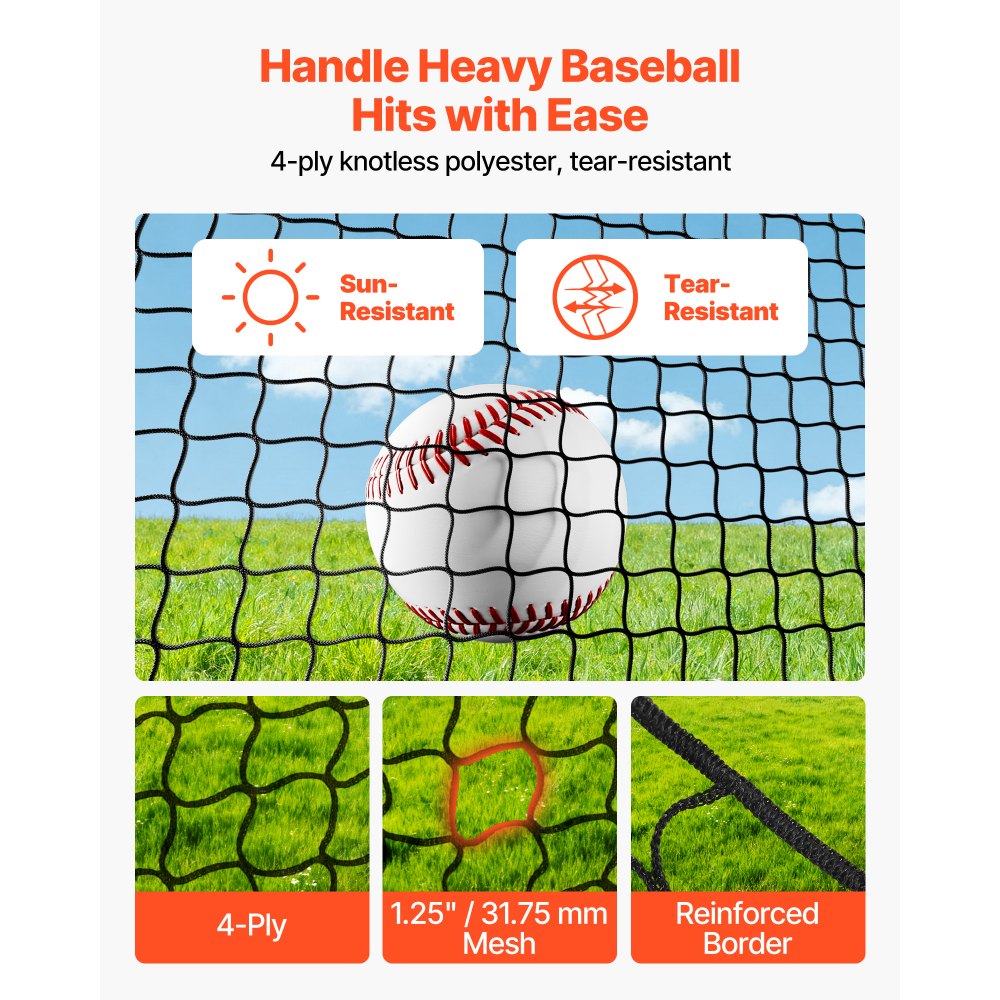 VEVOR Baseball Batting Cage, 40.0 x 12.1 x 10.0 FT Freestanding Portable Batting Cage, Hitting Cages with 4-Ply