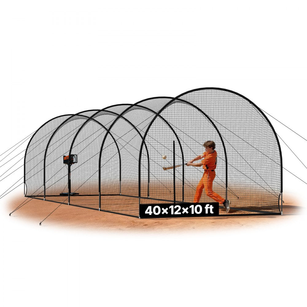 VEVOR Baseball Batting Cage, 40.0 x 12.1 x 10.0 FT Freestanding Portable Batting Cage, Hitting Cages with 4-Ply