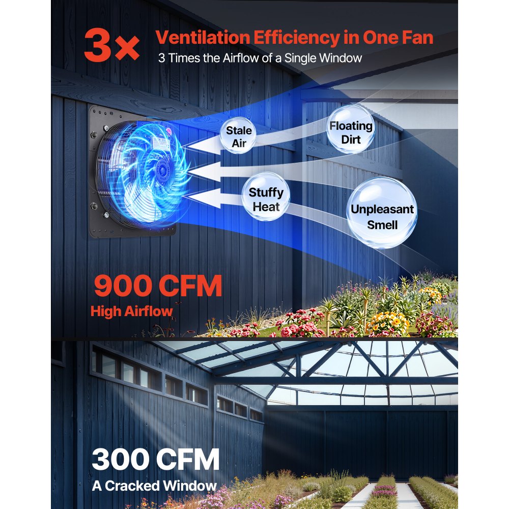 VEVOR 10 inch Shutter Exhaust Fan, Wall Mounted Attic Vent Fan with Variable Speed Controller, 900 CFM, AC Motor