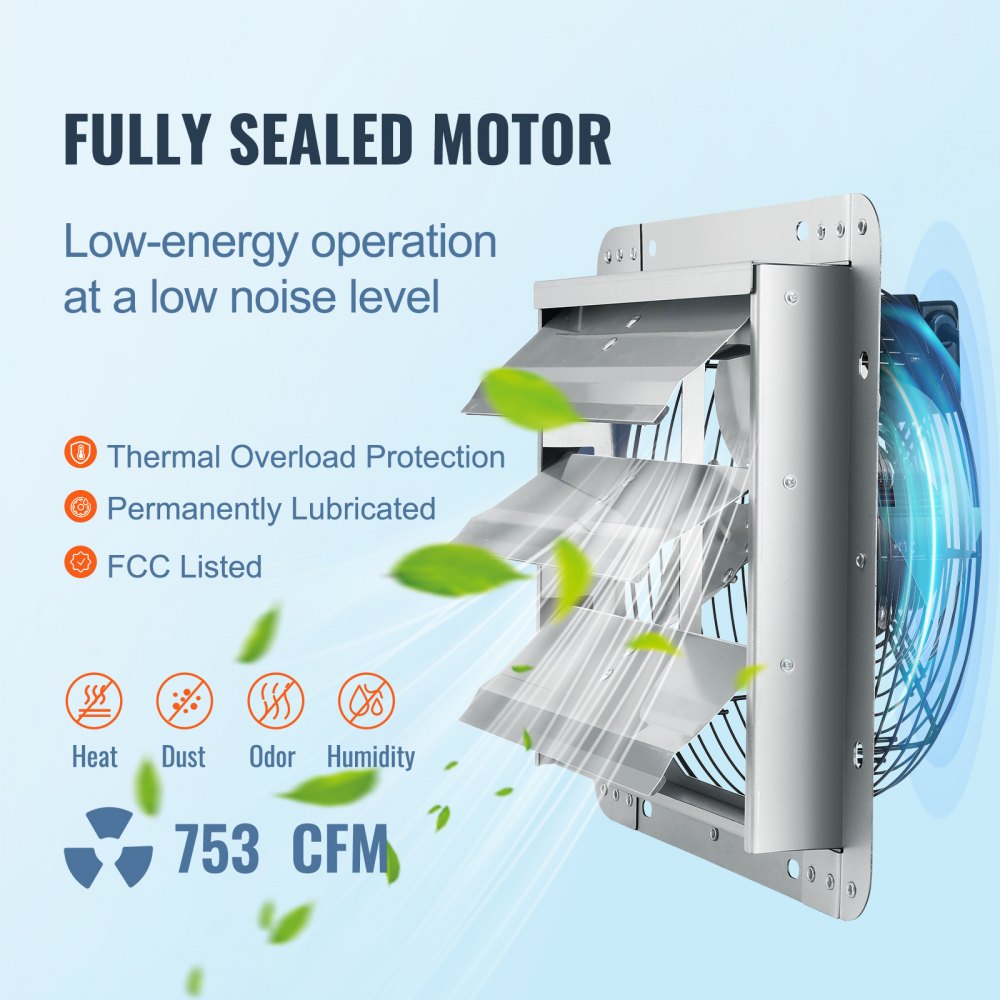 VEVOR 10'' Shutter Exhaust Fan, High-speed 820 CFM, Aluminum Wall Mount Attic Fan with AC-motor, Ventilation and