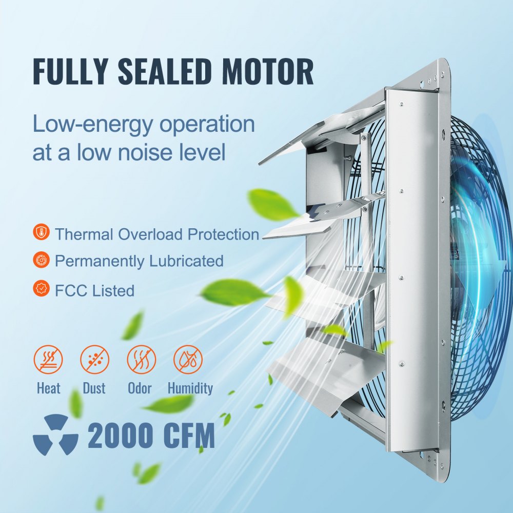 VEVOR 16'' Shutter Exhaust Fan, High-speed 2000 CFM, Aluminum Wall Mount Attic Fan with AC-motor, Ventilation and