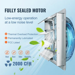 VEVOR 16'' Shutter Exhaust Fan, High-speed 2000 CFM, Aluminum Wall Mount Attic Fan with AC-motor, Ventilation and