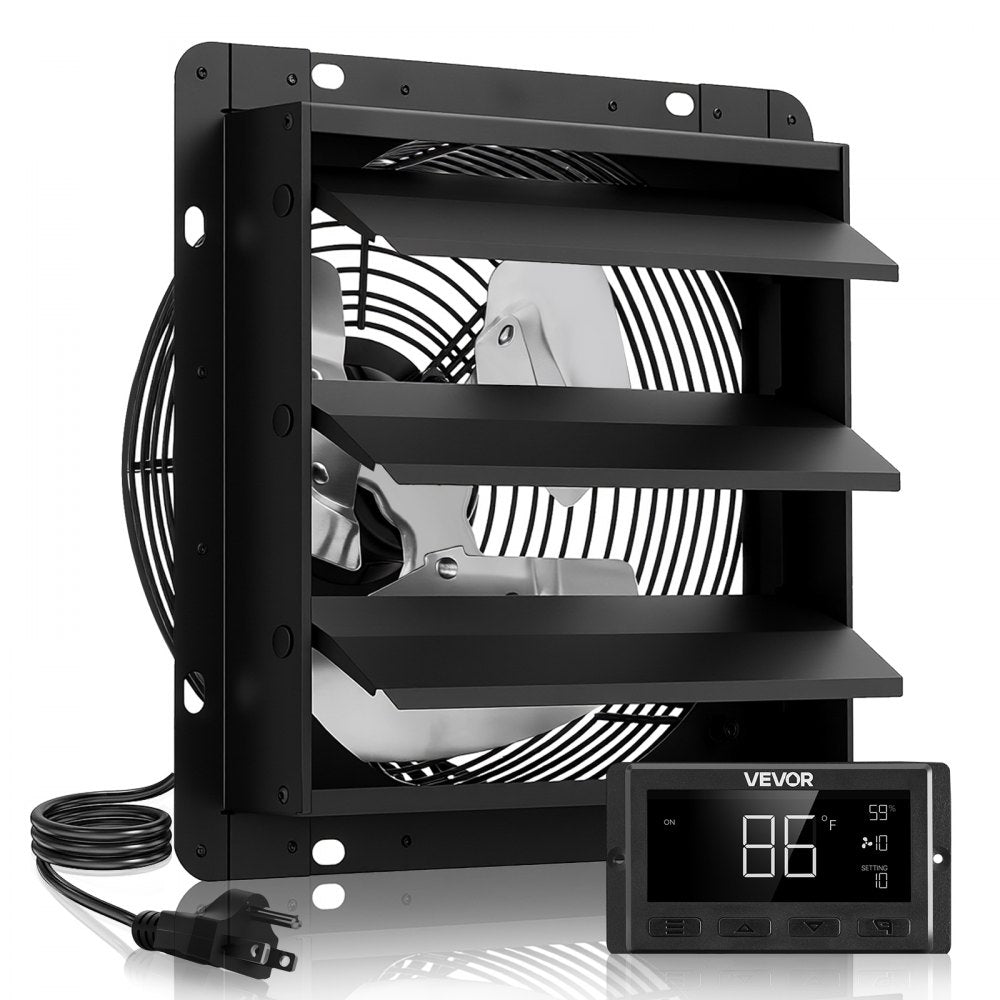 VEVOR 12 inch Shutter Exhaust Fan, Wall Mounted Attic Vent Fan with Smart Programming Variable Speed Temperature