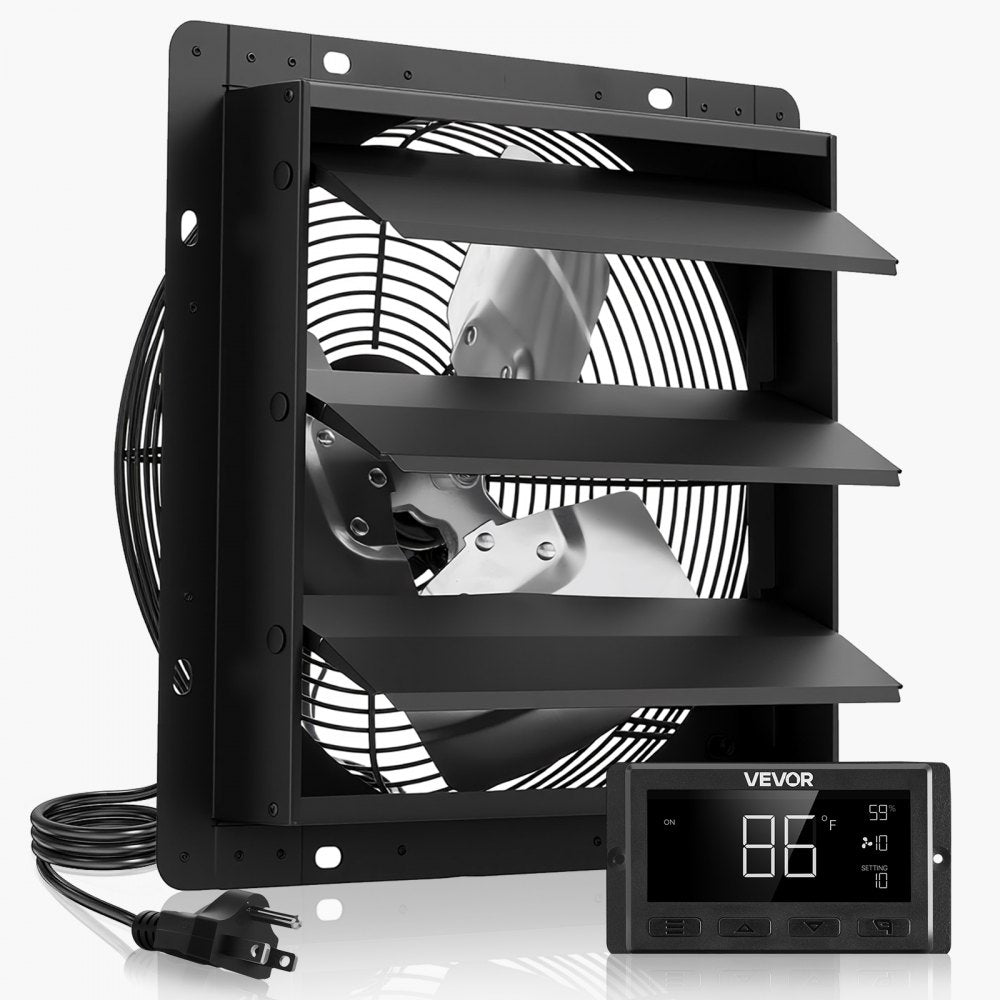 VEVOR 10 inch Shutter Exhaust Fan, Wall Mounted Attic Vent Fan with Smart Programming Variable Speed Temperature