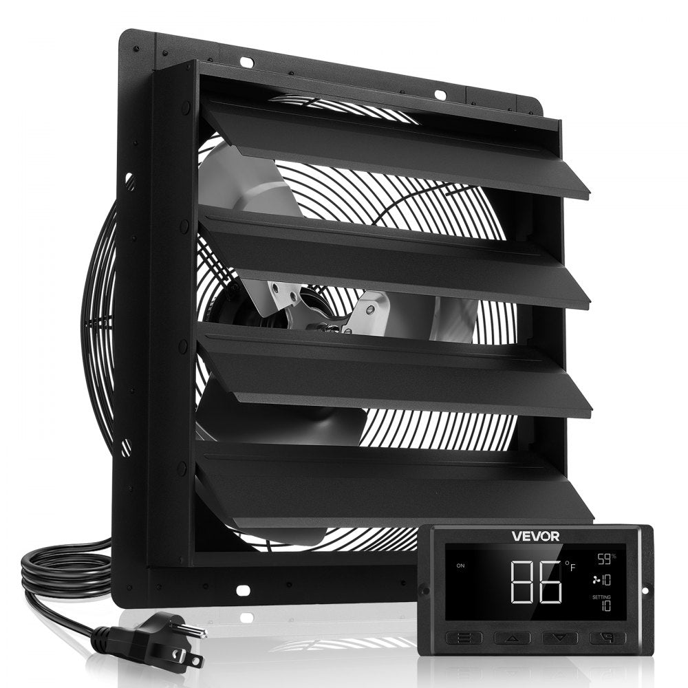 VEVOR 16 inch Shutter Exhaust Fan, Wall Mounted Attic Vent Fan with Smart Programming Variable Speed Temperature