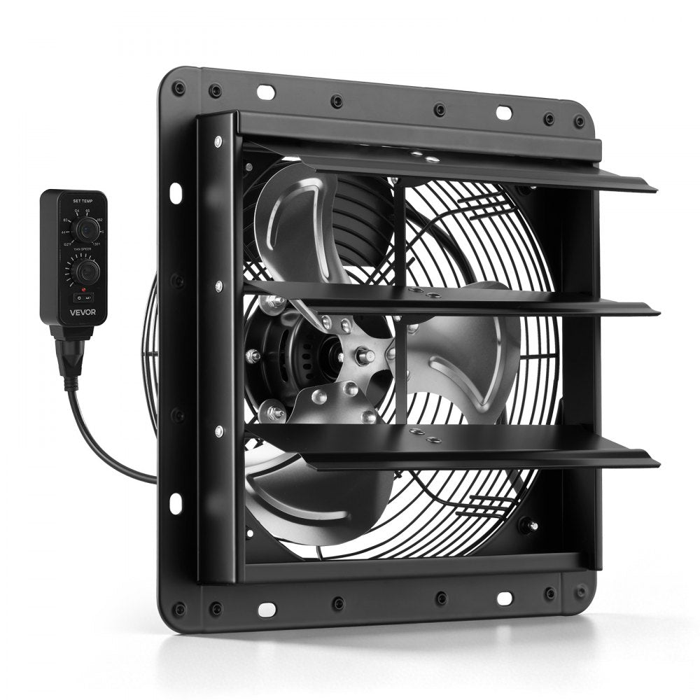 VEVOR 10 inch Shutter Exhaust Fan Wall-Mount Variable Speed Temperature, Automatic Louvers Sturdy Steel Housing, Low