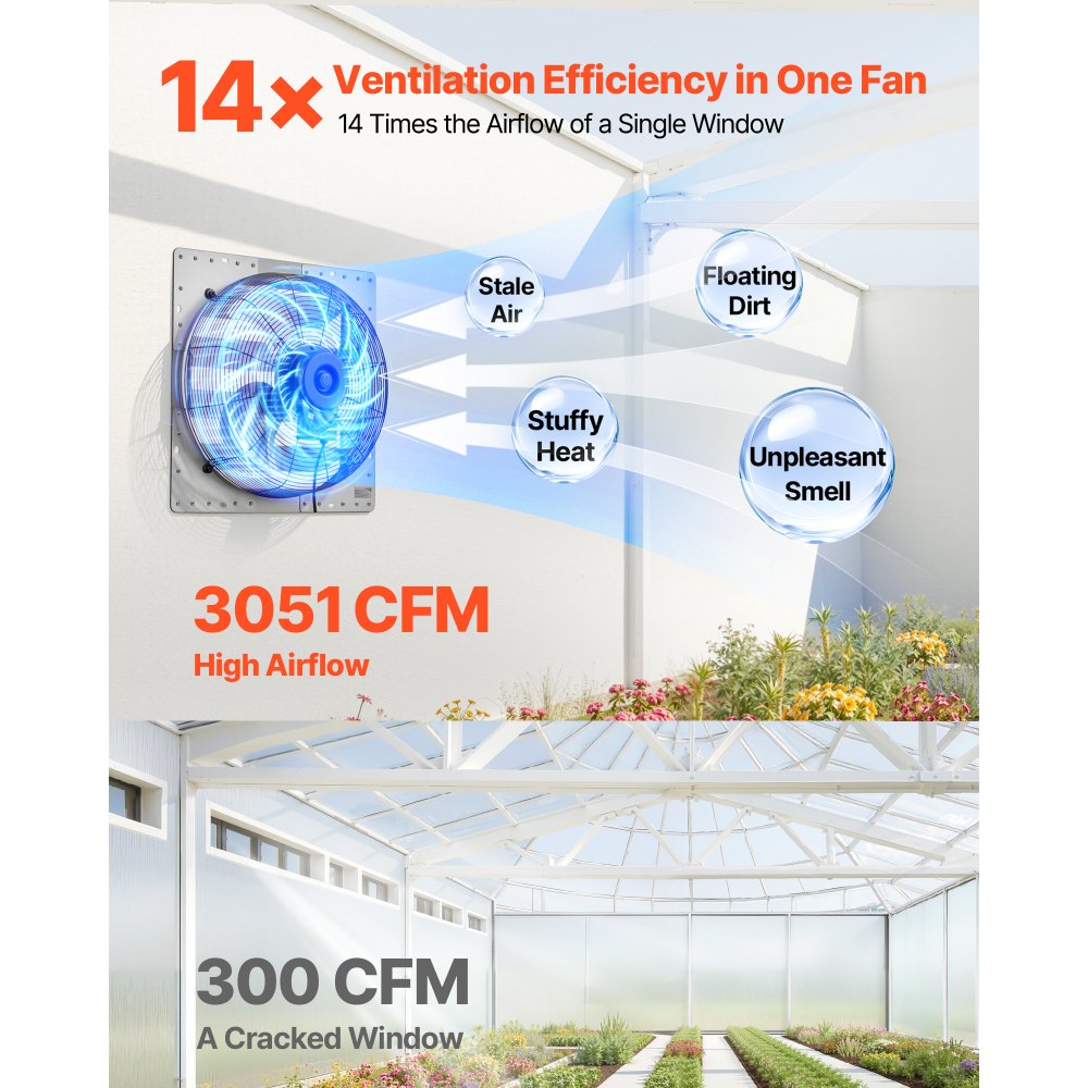 VEVOR 18 Inch Shutter Exhaust Fan Wall Mounted Automatic Louvers Silver, Sturdy Steel Housing, 3051 CFM Low Noise, AC