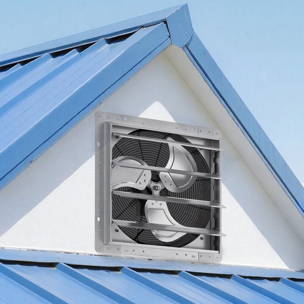 VEVOR 18 Inch Shutter Exhaust Fan Wall Mounted Automatic Louvers Silver, Sturdy Steel Housing, 3051 CFM Low Noise, AC