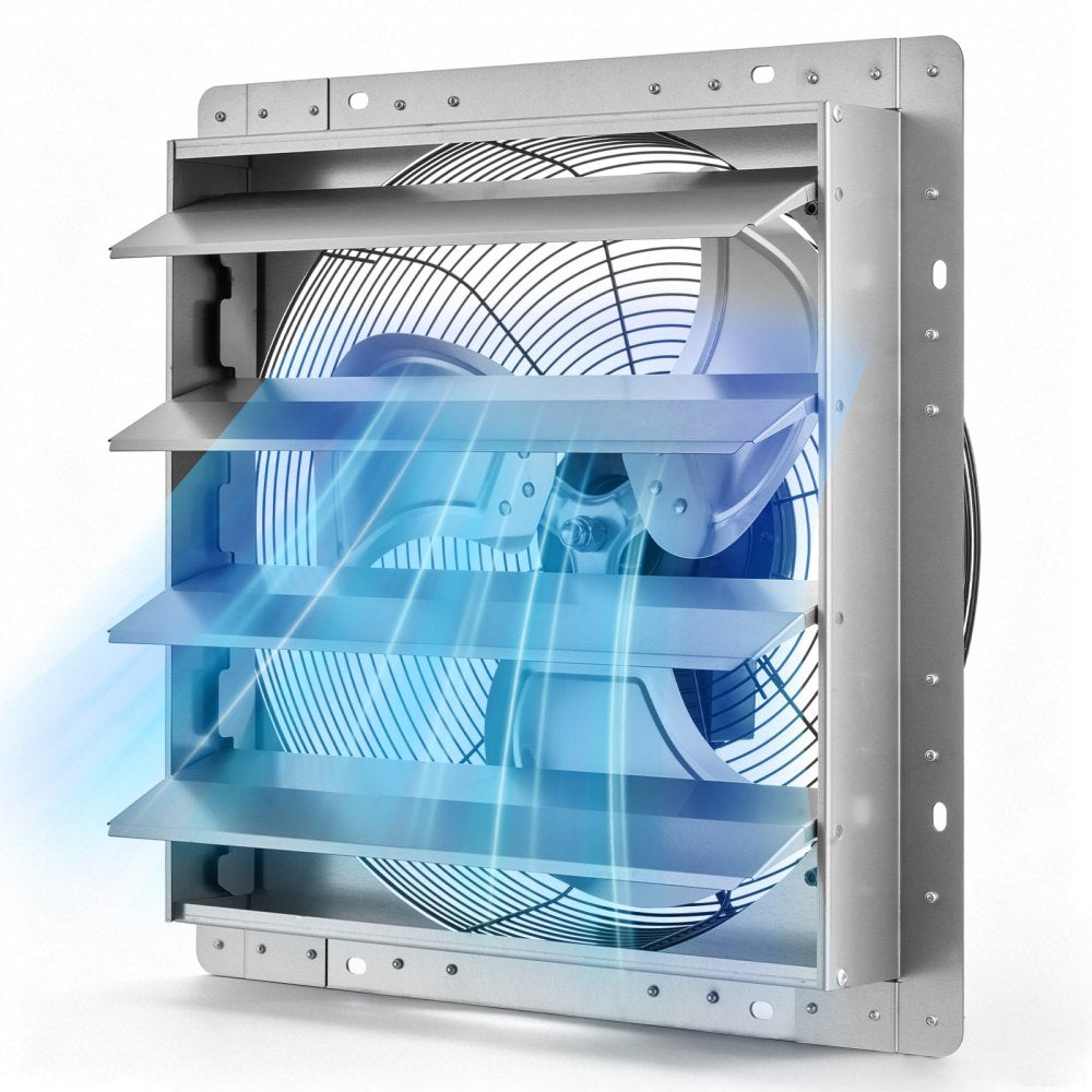 VEVOR 18 Inch Shutter Exhaust Fan Wall Mounted Automatic Louvers Silver, Sturdy Steel Housing, 3051 CFM Low Noise, AC