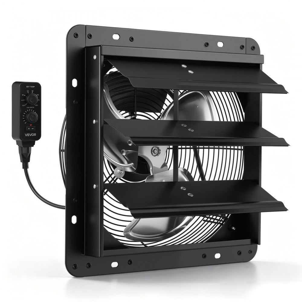 VEVOR 12 inch Shutter Exhaust Fan Wall-Mount Variable Speed Temperature, Automatic Louvers Sturdy Steel Housing, Low